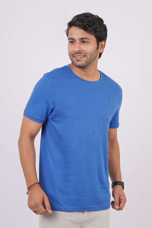 Men's royal blue single jersey round neck t-shirt with logo