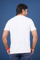 Men's white single jersey round neck t-shirt with logo