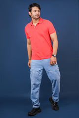 Men's dark pink core pique polo t-shirt