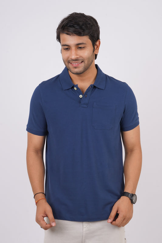 Men's navy core pique polo t-shirt with pocket