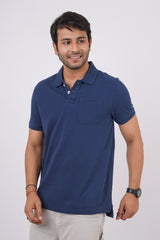 Men's navy core pique polo t-shirt with pocket