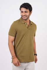 Men's olive green core pique polo t-shirt with pocket