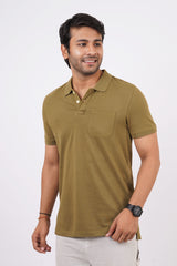 Men's olive green core pique polo t-shirt with pocket