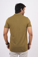 Men's olive green core pique polo t-shirt with pocket