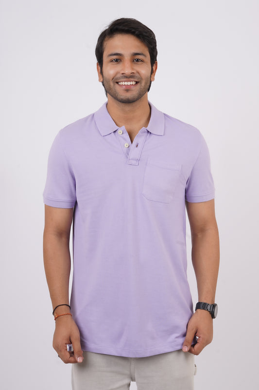 Men's lavender core pique polo t-shirt with pocket