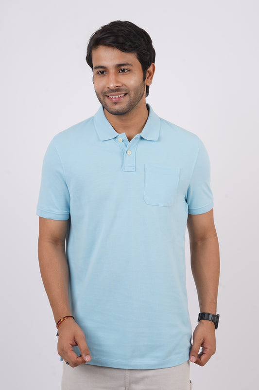 Men's Light Blue core pique polo t-shirt with pocket