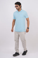Men's Light Blue core pique polo t-shirt with pocket