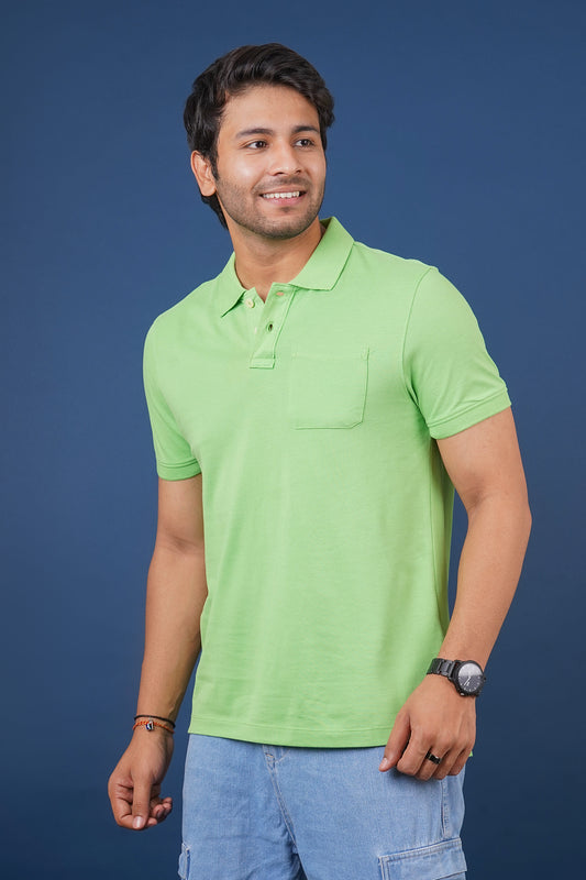 Men's Light Green core pique polo t-shirt with pocket