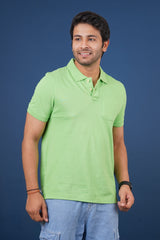 Men's Light Green core pique polo t-shirt with pocket