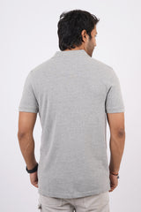 Men's grey melange core pique polo t-shirt with pocket