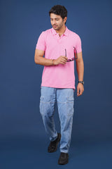 Men's pink core pique polo t-shirt with pocket