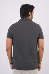 Men's charcoal melange core pique polo t-shirt with pocket