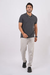 Men's charcoal melange core pique polo t-shirt with pocket