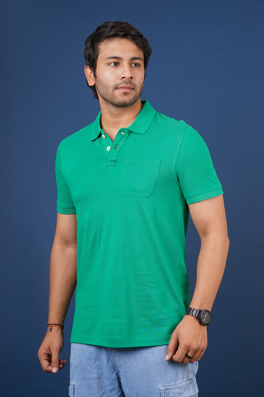 Men's green core pique polo t-shirt with pocket