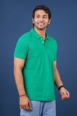 Men's green core pique polo t-shirt with pocket