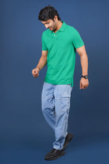 Men's green core pique polo t-shirt with pocket