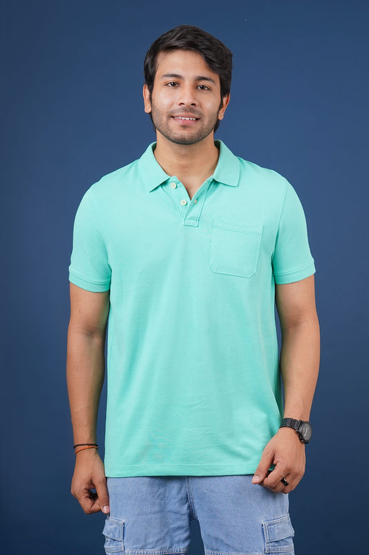 Men's mint core pique polo t-shirt with pocket