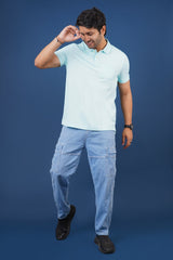 Men's water blue core pique polo t-shirt with pocket