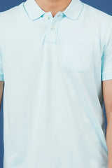 Men's water blue core pique polo t-shirt with pocket