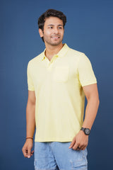 Men's Light Yellow core pique polo t-shirt with pocket