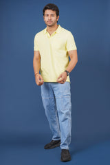 Men's Light Yellow core pique polo t-shirt with pocket