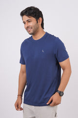 Men's insignia blue single jersey round neck t-shirt with logo