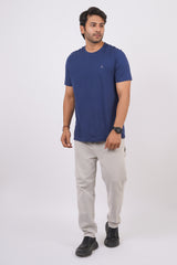 Men's insignia blue single jersey round neck t-shirt with logo