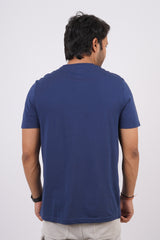 Men's insignia blue single jersey round neck t-shirt with logo