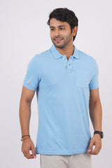 Men's sky blue core pique polo t-shirt with pocket