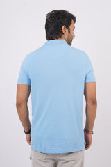 Men's sky blue core pique polo t-shirt with pocket