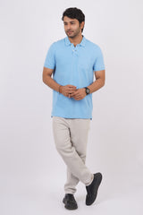 Men's sky blue core pique polo t-shirt with pocket