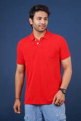 Men's red core pique polo t-shirt with pocket