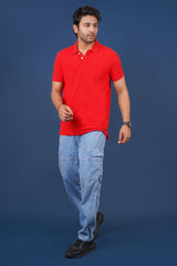Men's red core pique polo t-shirt with pocket