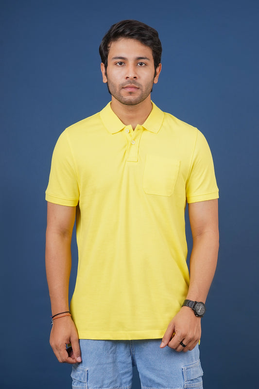 Men's yellow core pique polo t-shirt with pocket