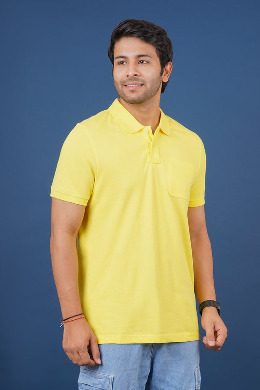 Men's yellow core pique polo t-shirt with pocket