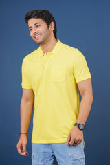 Men's yellow core pique polo t-shirt with pocket