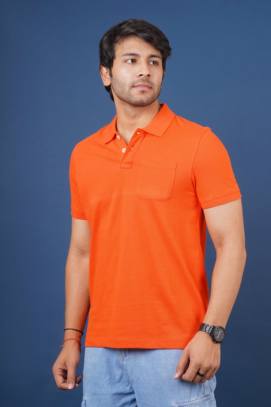 Men's Dark Orange core pique polo t-shirt with pocket