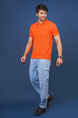 Men's Dark Orange core pique polo t-shirt with pocket