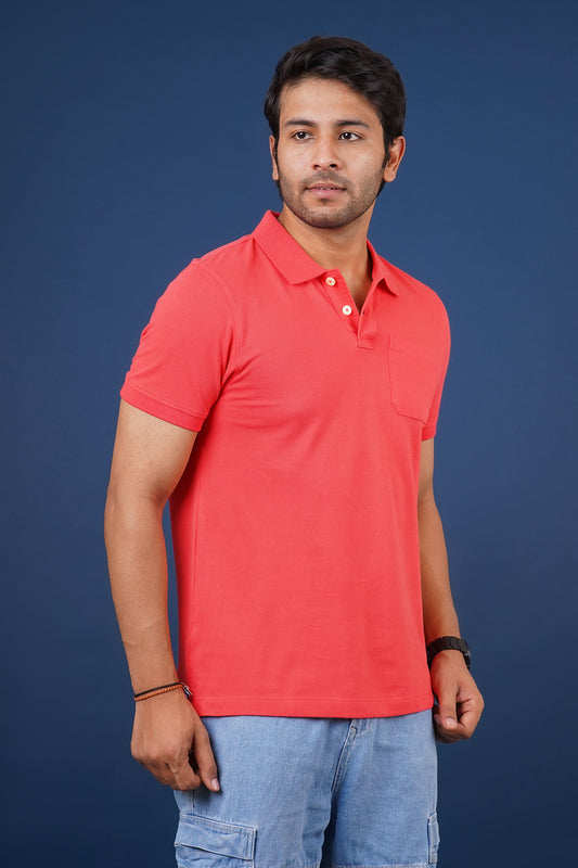 Men's dark pink core pique polo t-shirt with pocket