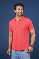 Men's dark pink core pique polo t-shirt with pocket