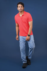 Men's dark pink core pique polo t-shirt with pocket