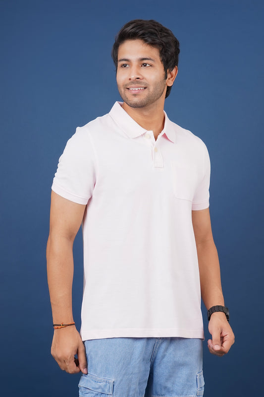 Men's Light Pink core pique polo t-shirt with pocket