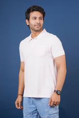 Men's Light Pink core pique polo t-shirt with pocket