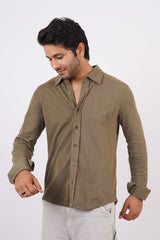 Men's burnt olive slub pique polo full open shirt with pocket