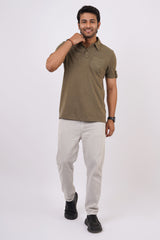 Men's Burnt Olive slub pique polo t-shirt with double pocket