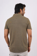 Men's Burnt Olive slub pique polo t-shirt with double pocket