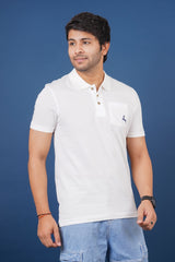 Men's snow white single jersey polo t-shirt with pocket