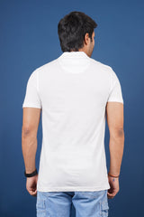 Men's snow white single jersey polo t-shirt with pocket