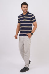 Men's Navy/Yellow Striped single jersey polo t-shirt