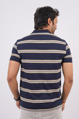 Men's Navy/Yellow Striped single jersey polo t-shirt